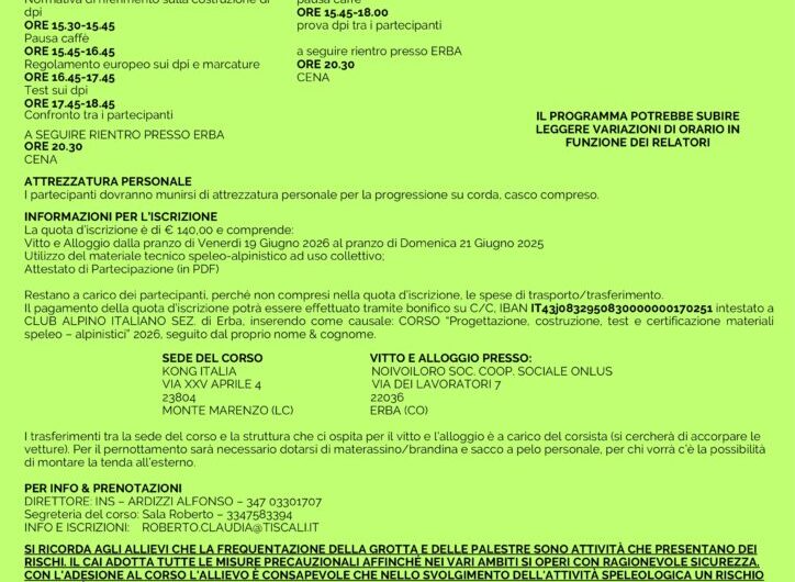Materiali speleo alpinistici, un corso nazionale tra teoria e test sul campo